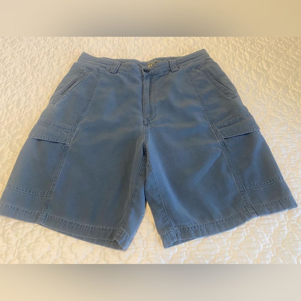 Tommy Bahama Slate Blue Relaxed Fit Cargo Shorts  Inseam is 9 inches.